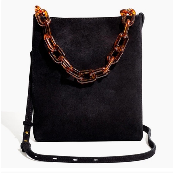 Madewell Handbags - MADEWELL Slim Brooklyn Black Suede Tortoise Chain Crossbody Bag